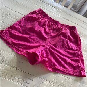 Vintage hot pink ladies shirts with pockets elastic waist 100% Nylon sz Sm